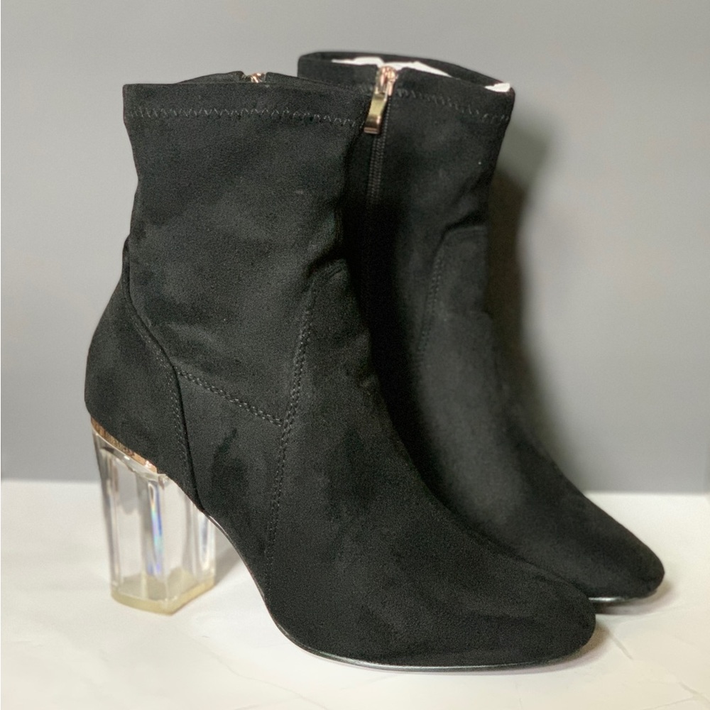 Black Suede Ankle Boots with Clear Heel